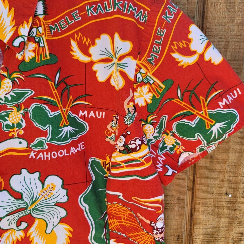 Hilo Hatties Santa On Vacation Faux Wooden Button Up Shirt Womens Size L - Picture 2 of 9